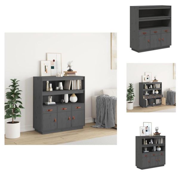 Vidaxl Credenza Grigia 100X40X108,5 Cm In Legno Di Pino Massiccio - Credenze-image