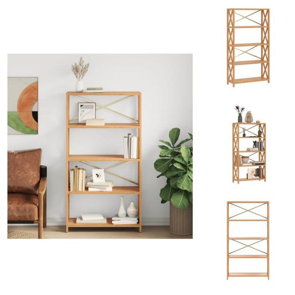 Vidaxl Scaffale A 5 Ripiani 80X30X146 Cm In Rovere Massiccio - Librerie E Scaffalature-image