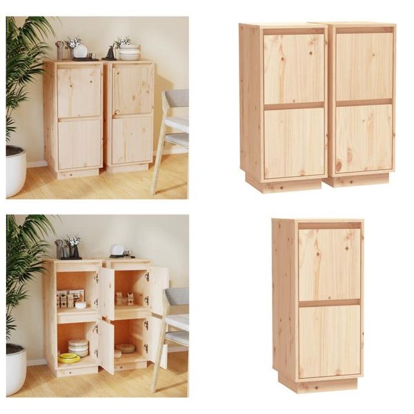 Vidaxl Credenze 2 Pezzi 31,5X34X75 Cm In Legno Di Pino Massiccio - Credenza - Credenze - Armadio - Mobile Contenitore-image