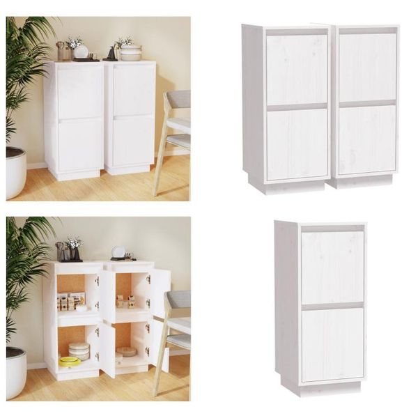 Vidaxl Credenze 2 Pz. Bianco 31,5X34X75 Cm Pino Massiccio - Credenza - Credenze - Armadio - Armadio Portaoggetti-image