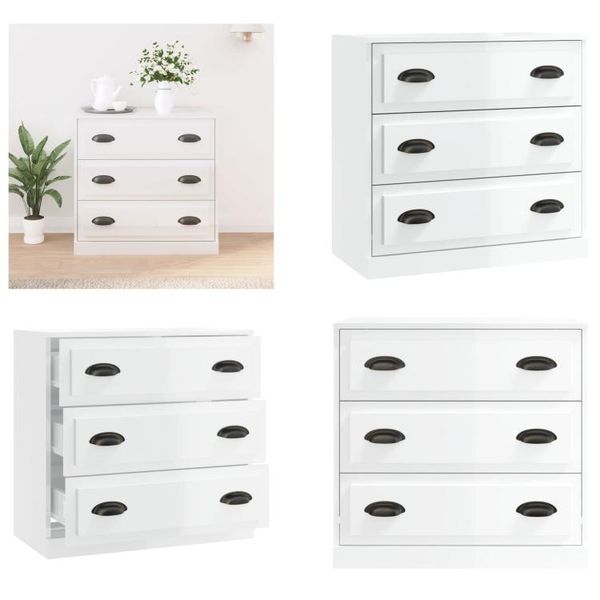 Vidaxl Credenza Bianca Lucida 70X35,5X67,5 Cm In Legno - Credenza - Credenze - Armadio - Armadio Portaoggetti-image