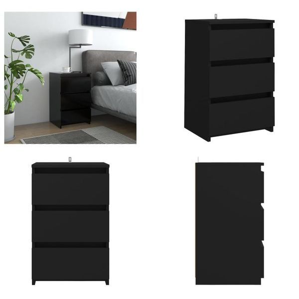 Vidaxl Comodino Nero 40X35X62,5 Cm In Legno - Comodino - Comodini - Cassettiera Da Letto - Cassettiere Da Letto-image