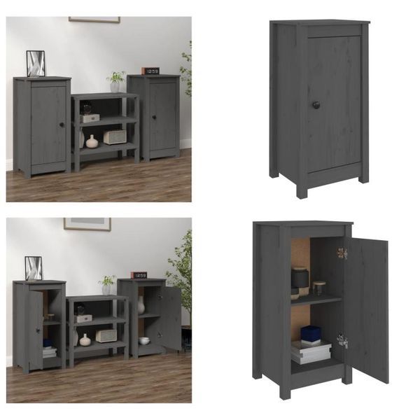 Vidaxl Credenze 2 Pezzi Grigio 40X35X80 Cm In Legno Di Pino Massiccio - Credenza - Credenze - Armadio - Credenza-image