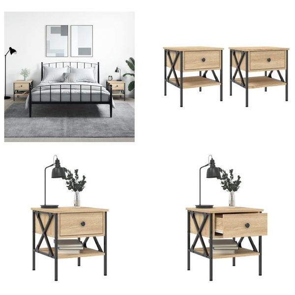 Vidaxl Comodini 2 Pezzi Rovere Sonoma 40X42X45 Cm Materiale A Base Di Legno - Comodino - Tavolini Da Letto - Armadio - Comodino-image