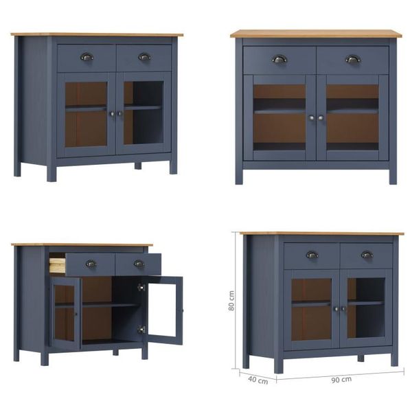 Vidaxl Credenza Hill Grey 90X40X80 Cm In Legno Massello Di Pino - Credenza - Credenze - Credenza In Legno - Credenza In Legno Massello-image