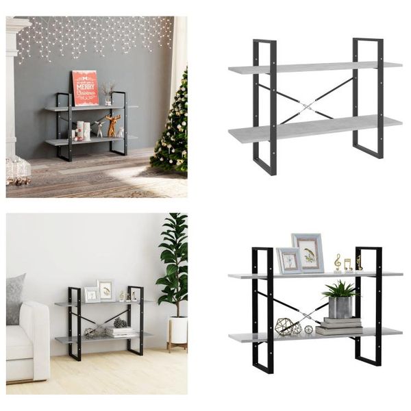 Vidaxl Libreria 2 Scomparti Grigio Cemento 100X30X70 Cm Materiale Legno - Libreria - Librerie - Libreria - Librerie-image