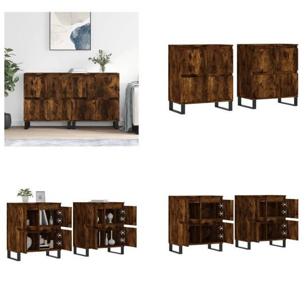 Vidaxl Credenze 2 Pezzi. Materiale A Base Di Legno Di Quercia Fumé - Credenza - Credenze - Armadio - Armadio Portaoggetti-image