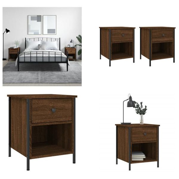 Vidaxl Comodini 2 Pz. Aspetto Rovere Marrone 40X42X50 Cm Materiale A Base Di Legno - Comodino - Comodini - Armadio - Guardaroba-image