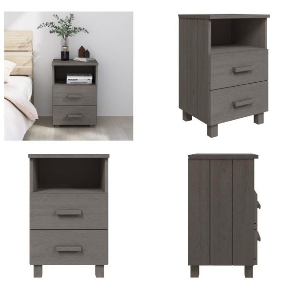 Vidaxl Comodino Hamar Grigio Chiaro 40X35X62 Cm Pino Massiccio - Comodino - Comodino In Legno - Comodini - Comodini In Legno-image