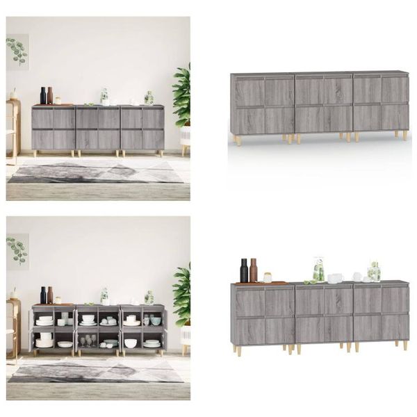 Vidaxl Credenze 3 Pz. Grigio Sonoma 60X35X70 Cm Materiale A Base Di Legno - Credenza - Credenza - Armadio - Armadio Portaoggetti-image