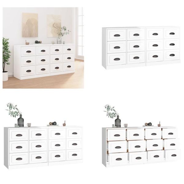 Vidaxl Credenze 2 Pezzi. Materiale A Base Di Legno Bianco Lucido - Credenza - Credenze - Madia - Credenza-image