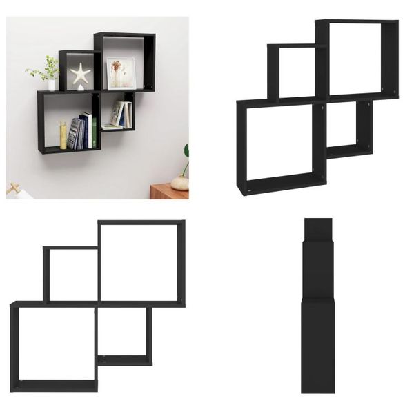 Vidaxl Scaffale A Cubo Nero 80X15X78,5 Cm In Legno - Scaffale A Cubo - Scaffale A Cubo - Scaffale A Cubo Da Parete - Scaffale A Cubo Da Parete-image