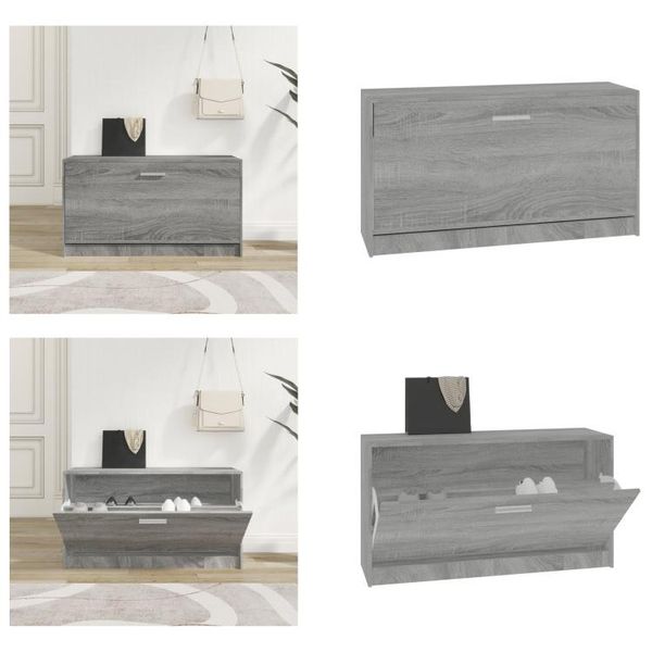 Vidaxl Panca Per Scarpe Grey Sonoma 80X24X45 Cm Materiale A Base Di Legno - Panca Per Scarpe - Panca Con Spazio Per Riporre Le Scarpe - Portascarpe-image