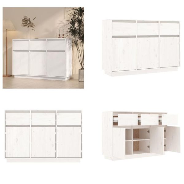 Vidaxl Credenza Bianca 110X34X75 Cm In Pino Massiccio - Credenza - Credenza - Mobile Contenitore - Credenza In Legno-image