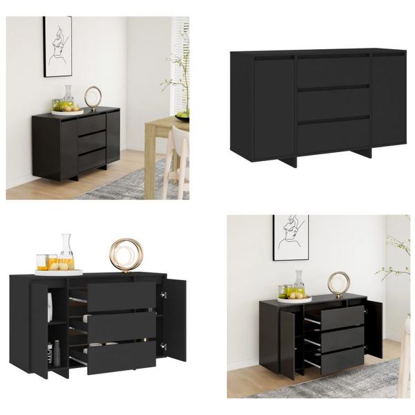 Vidaxl Credenza A 3 Cassetti Nera 120X41X75 Cm In Legno - Credenza - Credenze - Armadio - Armadio Portaoggetti-image