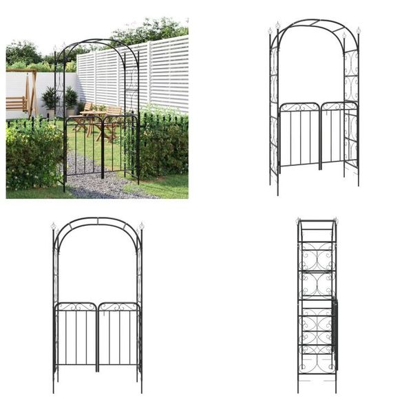 Vidaxl Arco Da Giardino Con Cancello Nero 108X45X235 Cm In Acciaio - Arco Da Giardino Con Cancello - Arco Da Giardino Con Cancelli - Arco Da Giardino - Pergola Da Giardino-image