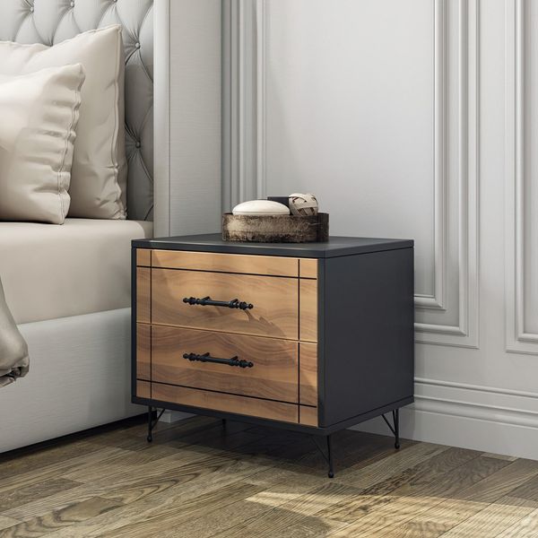 Skye Decor, Night - Walnut, Comodino, Noce, 100 % Melamin Coated Slipboard, 50 X 40 X 55 Cm-image