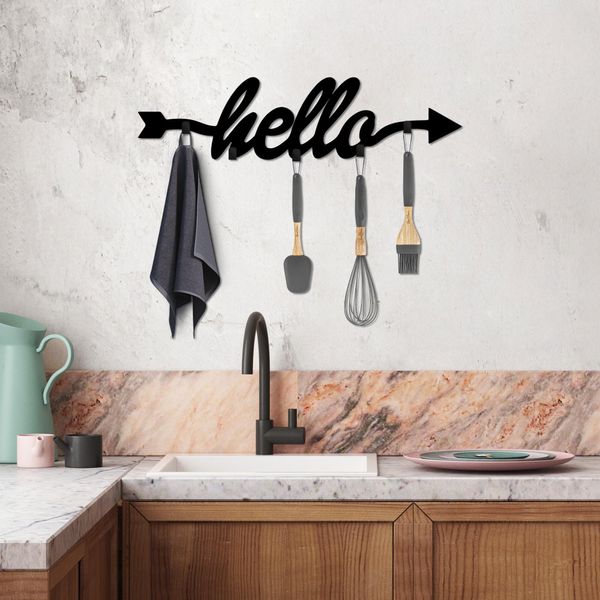 Wallity, Hello, Gancio Da Parete In Metallo, Nero, 100 % Metallo, 68 X 2 X 22 Cm-image