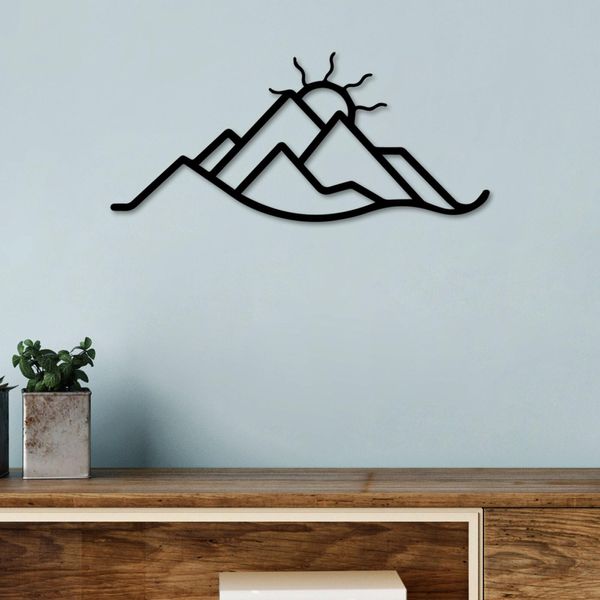 Wallity, Montagna E Sole, Accessorio Decorativo Da Parete In Metallo, Nero, 100 % Metallo, 60 X 26 Cm-image