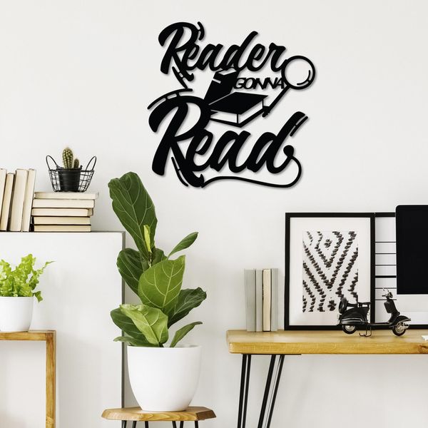 Wallity, Reader Gonna Read, Accessorio Decorativo Da Parete In Metallo, Nero, 100 % Metallo, 50 X 50 Cm-image