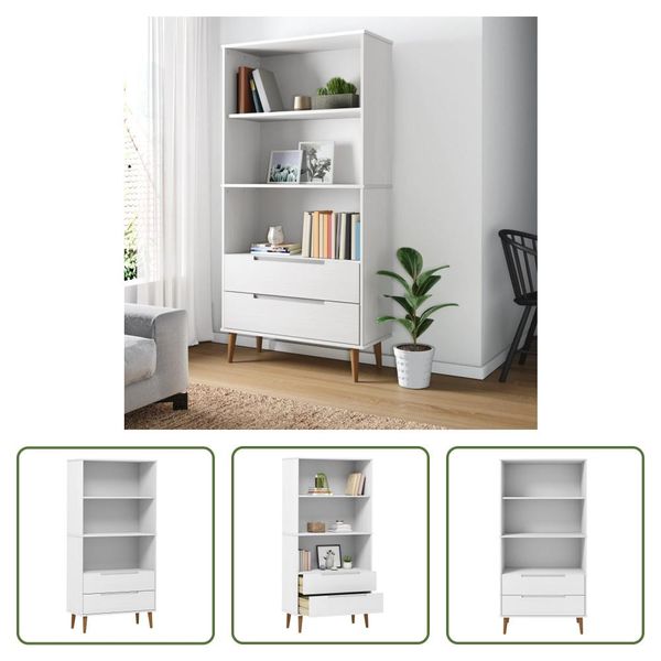 The Living Store Libreria Molde Bianco 85X35X170,5 Cm In Legno Di Pino Massiccio-image