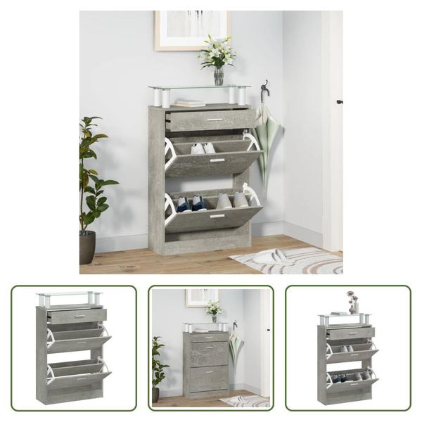 The Living Store Scarpiera In Cemento Grigio 63X24X104 Cm Materiale Legno-image