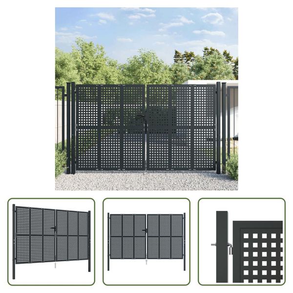 The Living Store Cancello Da Giardino Antracite 300X250 Cm In Acciaio-image