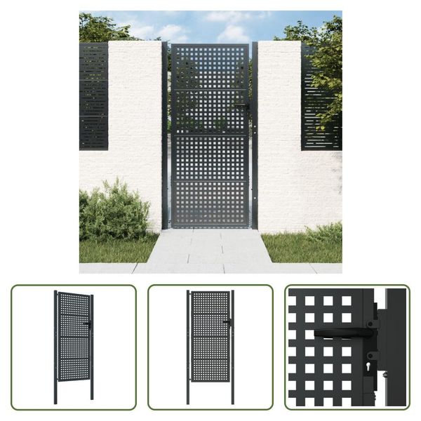The Living Store Cancello Da Giardino Antracite 105X250 Cm In Acciaio-image