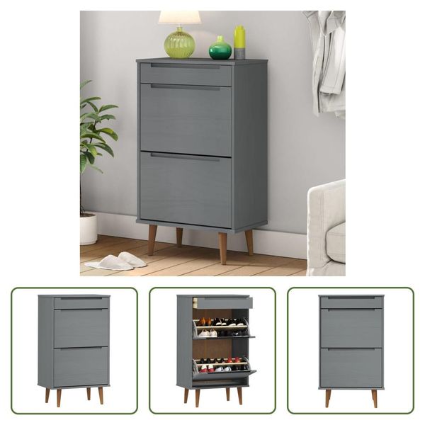The Living Store Scarpiera Molde Grigio 59,5X35X103 Cm In Legno Di Pino Massiccio-image