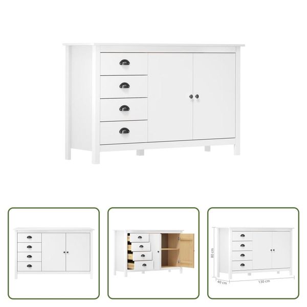 The Living Store Credenza Hill White 130X40X80 Cm In Legno Di Pino Massiccio-image
