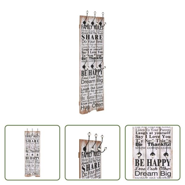 The Living Store Appendiabiti Da Parete Con 6 Ganci 120 X 40 Cm "Family Rules"""-image