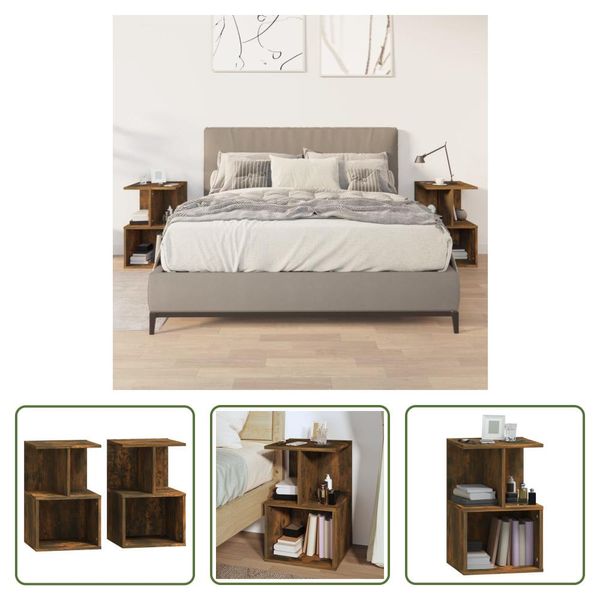 The Living Store Comodini 2 Pz. Rovere Fumé 35X35X55 Cm Materiale A Base Di Legno-image