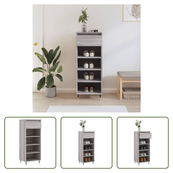 The Living Store Scarpiera Grey Sonoma 40X36X105 Cm Materiale Legno-image