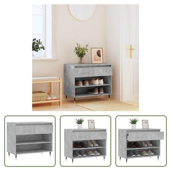 The Living Store Scarpiera Cemento Grigio 70X36X60 Cm Materiale Legno-image