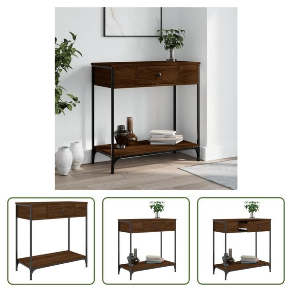 The Living Store Tavolo Consolle Look Rovere Marrone 75X34,5X75 Cm Materiale A Base Di Legno-image