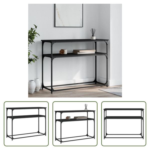 The Living Store Tavolo Consolle Nero 100X35,5X75 Cm In Materiale Ligneo-image
