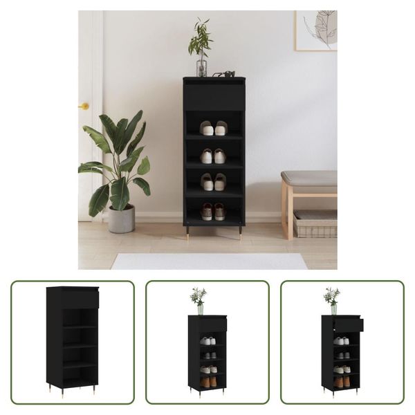 The Living Store Scarpiera Nera 40X36X105 Cm Materiale Legno-image