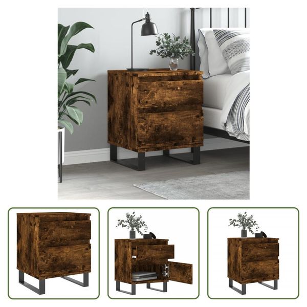 The Living Store Comodino In Rovere Fumé 40X35X50 Cm Materiale In Legno-image
