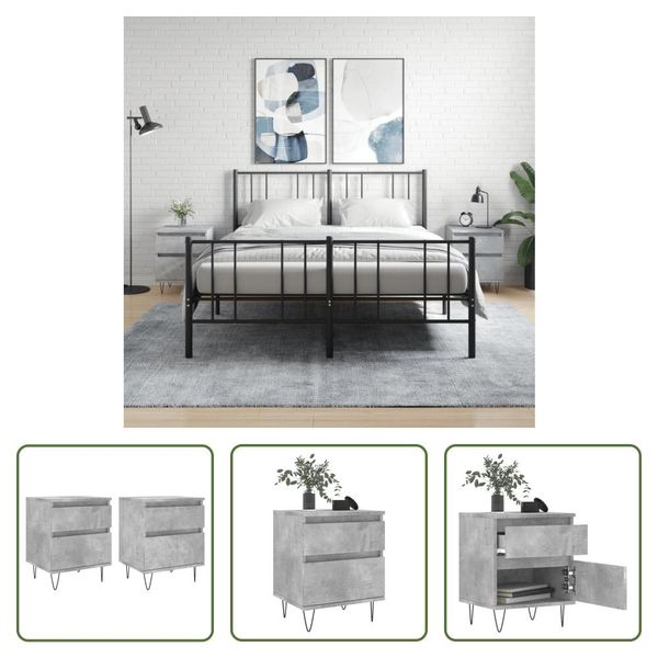 The Living Store Comodini 2 Pz. Grigio Cemento 40X35X50 Cm Materiale A Base Di Legno-image