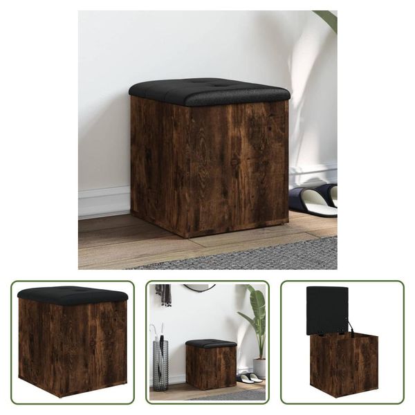 The Living Store Panca Con Contenitore In Rovere Fumé 42X42X45 Cm Materiale In Legno-image