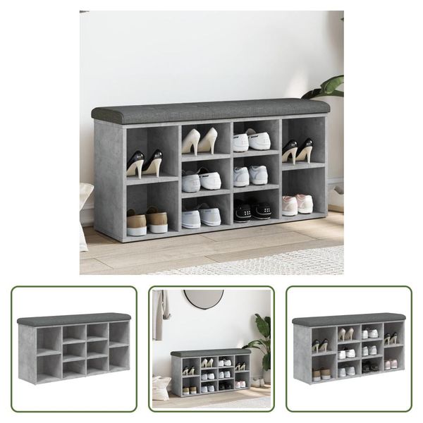 The Living Store Panca Per Scarpe In Cemento Grigio 102X32X50 Cm Materiale A Base Di Legno-image