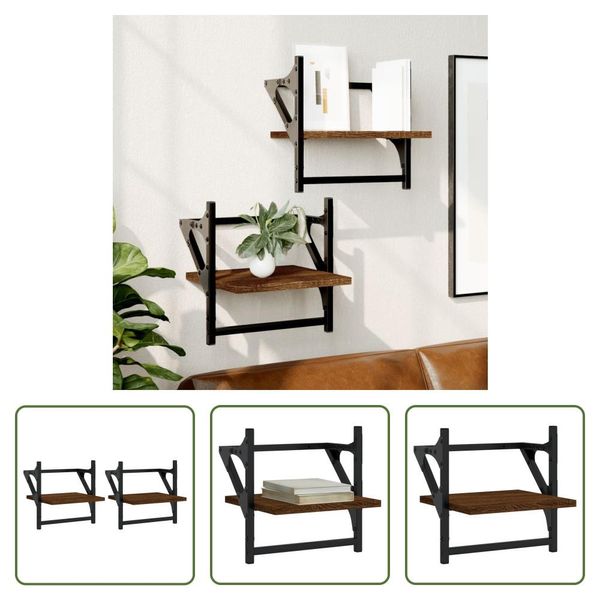 The Living Store Mensole A Muro Con Barre 2 Pz. Aspetto Rovere Marrone 30X25X30 Cm-image