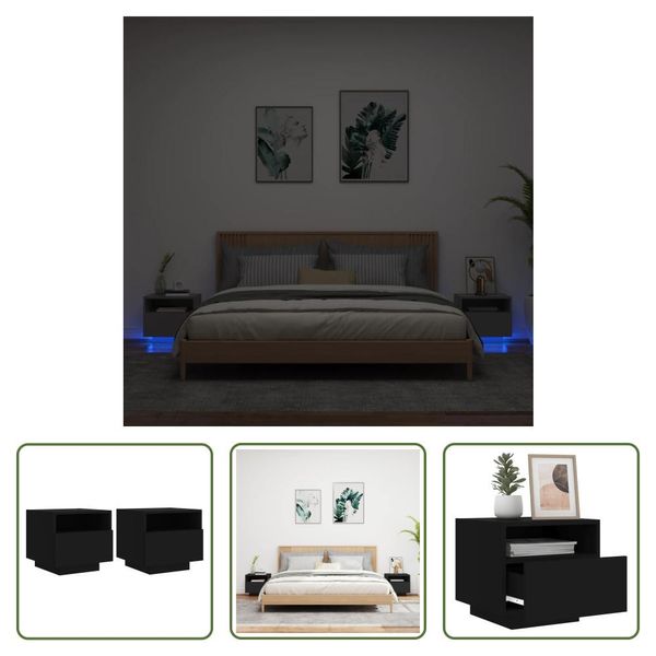 The Living Store Comodini Con Luci Led 2 Pezzi Nero 40X39X37 Cm-image