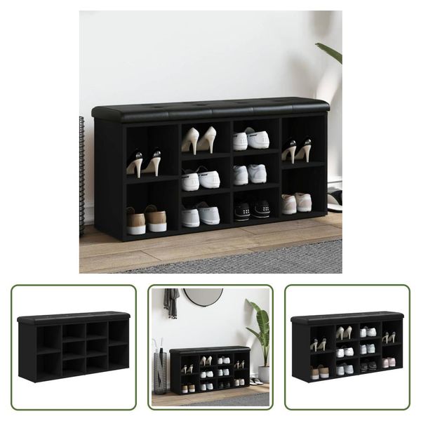 The Living Store Panca Per Scarpe Nera 102X32X50 Cm Materiale A Base Di Legno-image
