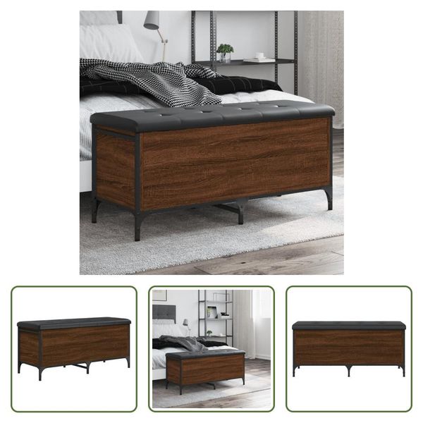 The Living Store Panca Con Contenitore Rovere Marrone 102X42X45 Cm Materiale In Legno-image