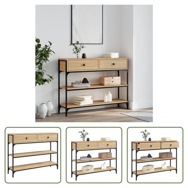 The Living Store Tavolo Consolle Rovere Sonoma 100X25X75 Cm Materiale A Base Di Legno-image