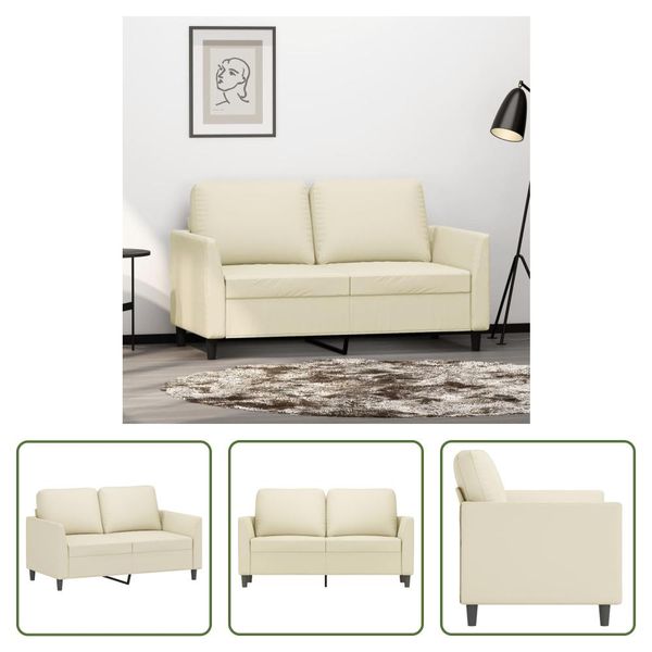 The Living Store Divano 2 Posti Crema 120 Cm In Pelle Finta-image