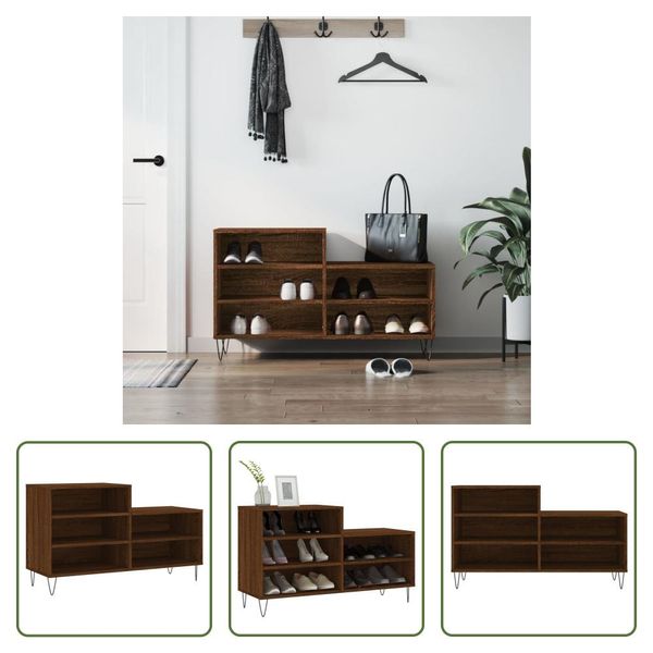 The Living Store Scarpiera Marrone Effetto Rovere 102X36X60 Cm Materiale In Legno-image