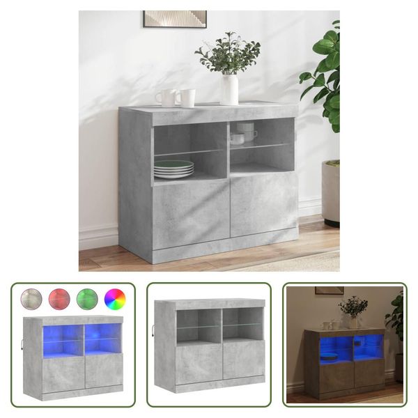 The Living Store Credenza Con Luci Led Grigio Cemento 81X37X67 Cm-image