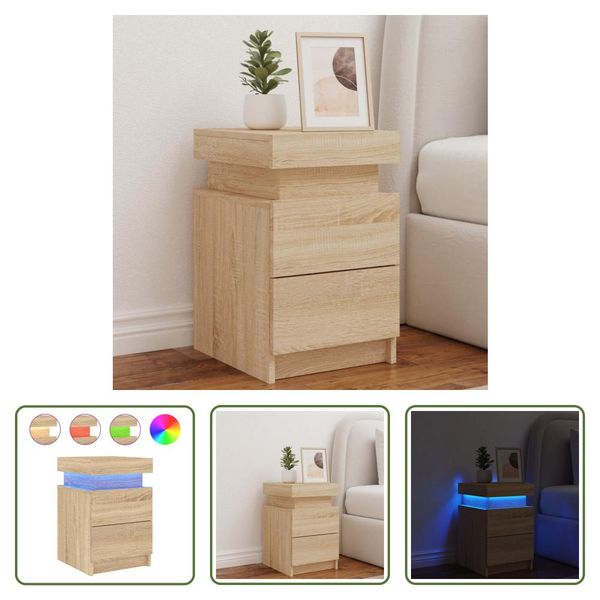 The Living Store Comodino Con Luci Led Rovere Sonoma 35X39X55 Cm-image